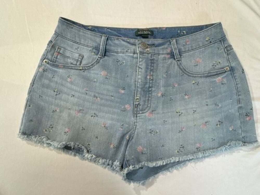 M436 Wild Fable Floral Print Raw Hem Denim Shorts Size 10